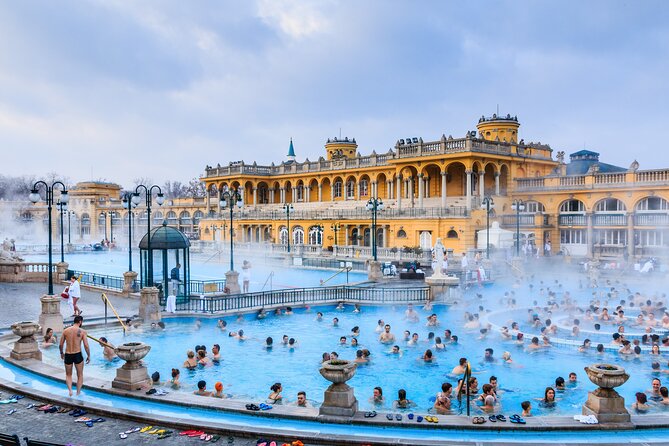 Entrance to Szechenyi Spa in Budapest - The outdoor pools beneath Neo-Baroque buildings